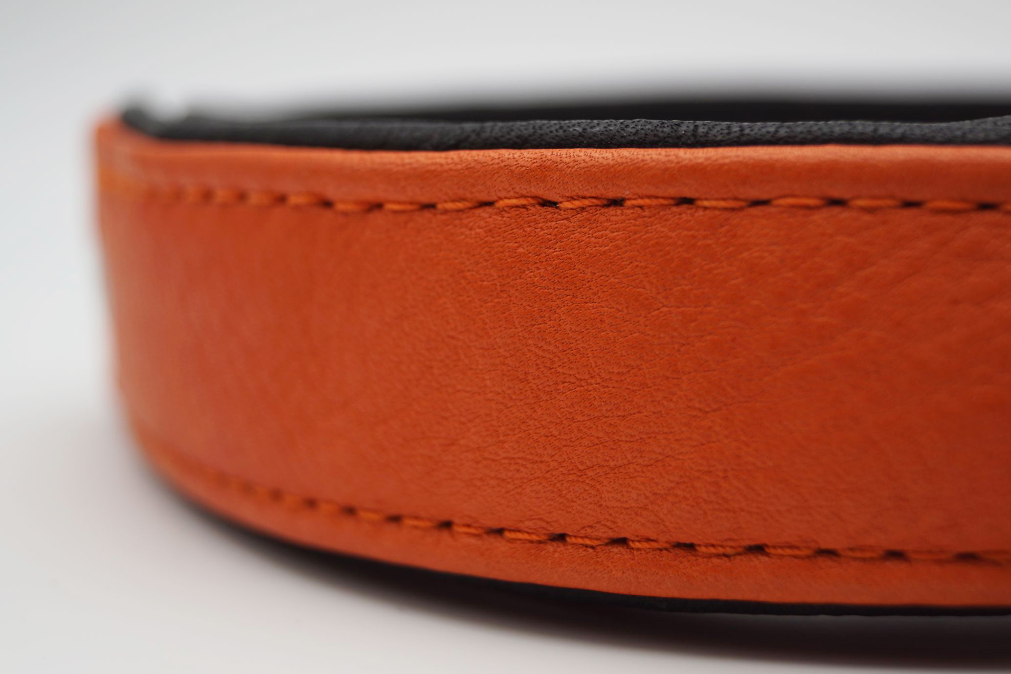 Hundehalsband Leder Dunkelbraun Orange Blau Klickverschluss Alu mit Gravur erhältlich 