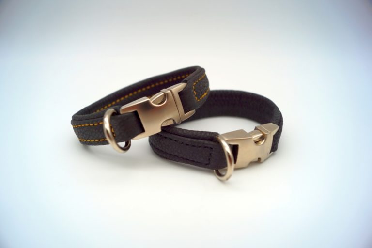 Halsband aus Leder mit Klickverschluss für sehr kleine Hunde schwarz